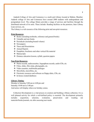 Library Collection Development Policy Example Collection Development Policy in College Library | DOCX