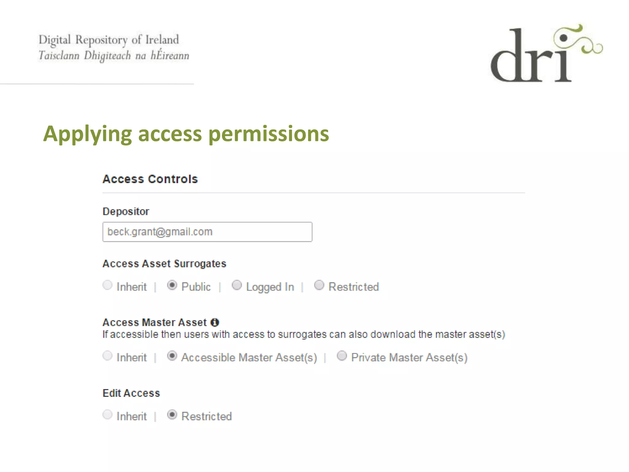 Applying access permissions
 