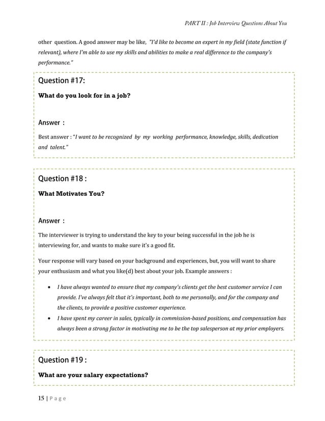 Collection of job interview questions and the answers
