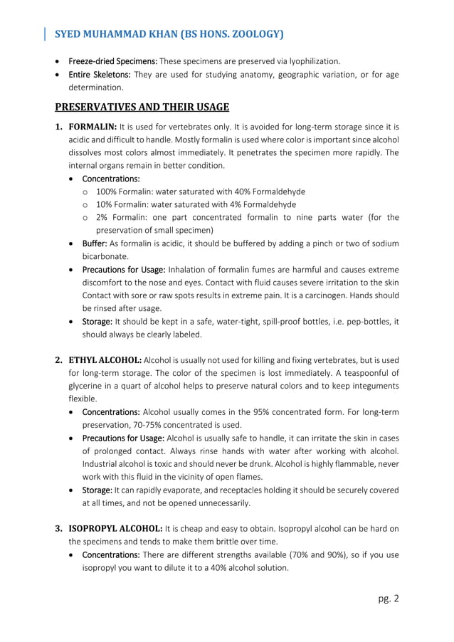 Collection & Preservation of Animal Specimens