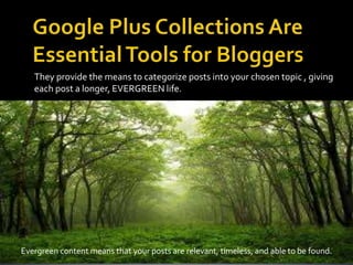 They provide the means to categorize posts into your chosen topic , giving
each post a longer, EVERGREEN life.
Evergreen content means that your posts are relevant, timeless, and able to be found.
 