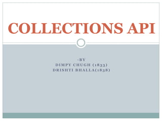 - B Y
D I M P Y C H U G H ( 1 8 3 3 )
D R I S H T I B H A L L A ( 1 8 3 8 )
COLLECTIONS API
 