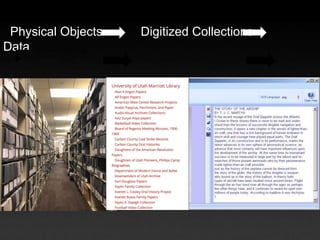 Physical Objects Digitized Collections
Data
 
