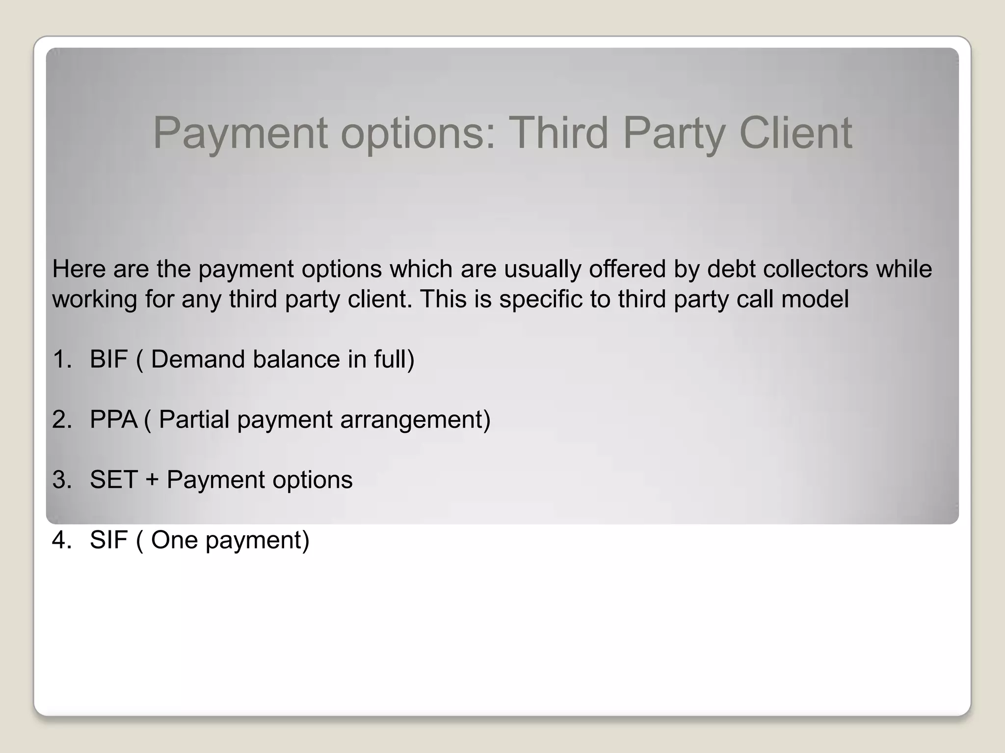  In the case of First Party Collections reporting is done by the original creditor