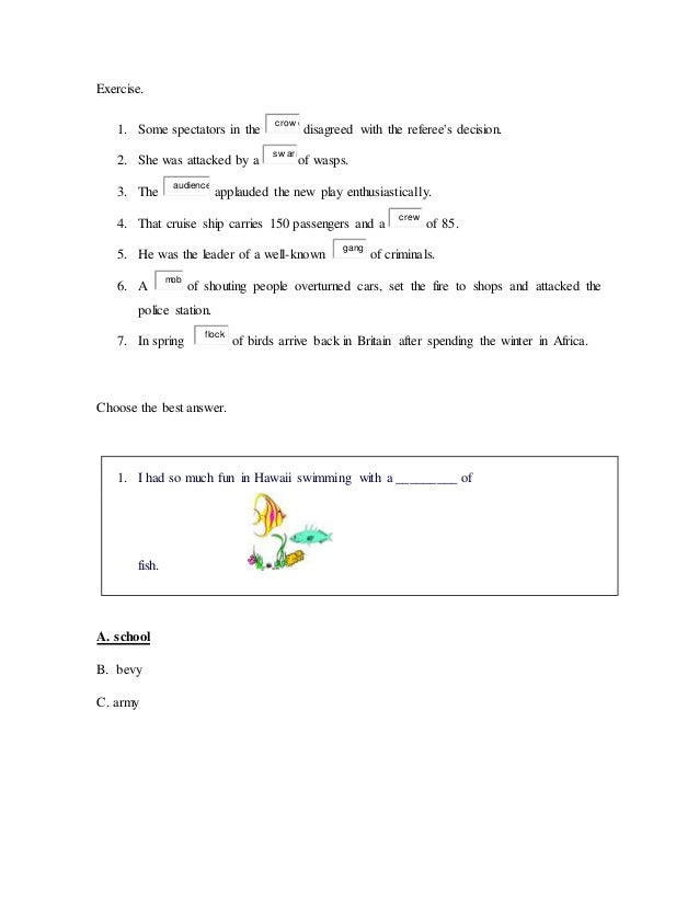 Collective nouns singular or plural worksheets with answers image