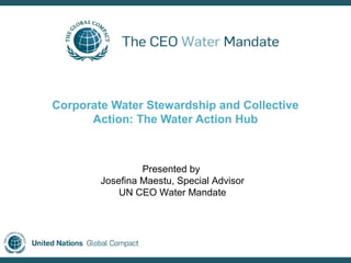 Corporate Water Stewardship and Collective
      Action: The Water Action Hub



                 Presented by
        Josefina Maestu, Special Advisor
            UN CEO Water Mandate
 