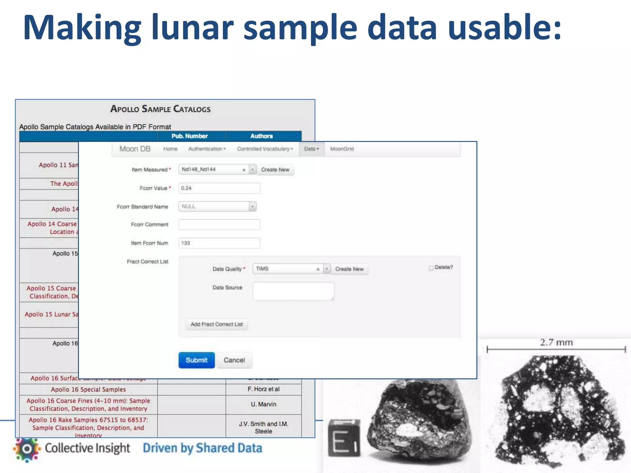 Making lunar sample data usable:
 