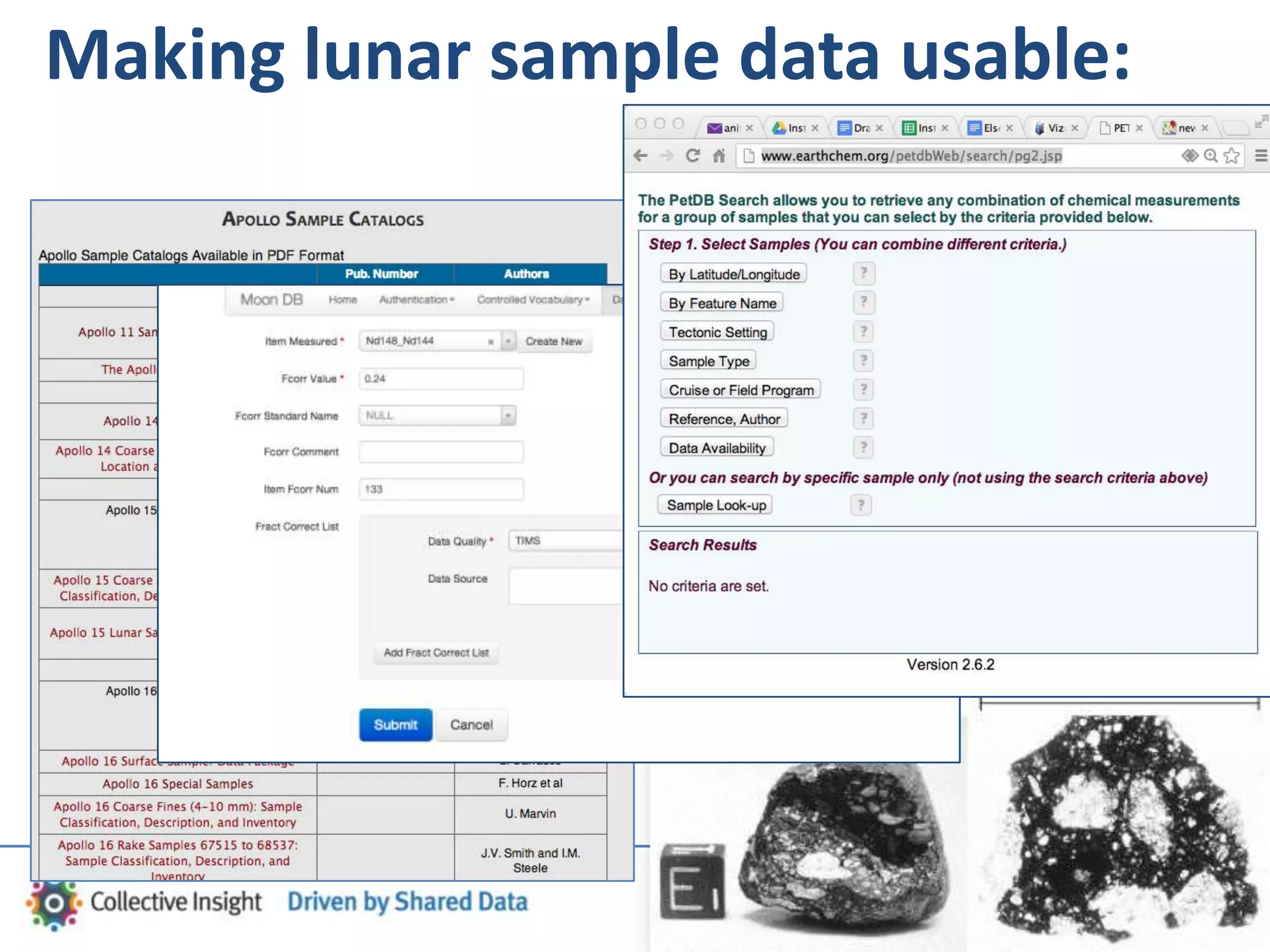 Making lunar sample data usable:
 