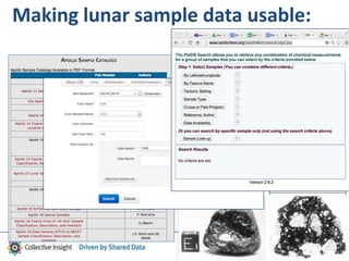 Making lunar sample data usable:
 