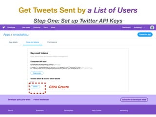 Get Tweets Sent by a List of Users
Step One: Set up Twitter API Keys
Click Create
 