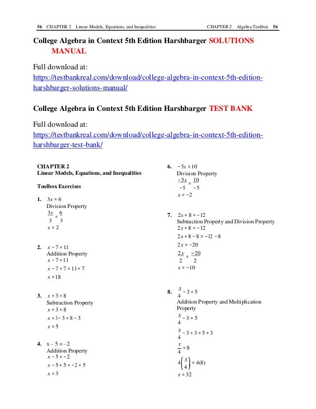 College Algebra In Context 5th Edition Harshbarger Solutions Manual