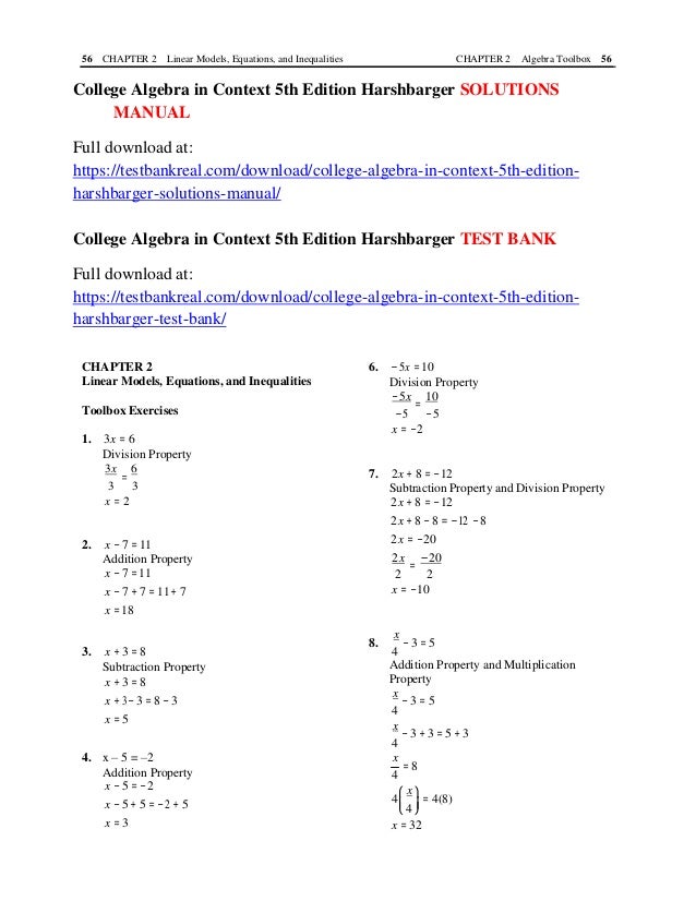 College Algebra In Context 5th Edition Harshbarger Solutions Manual College Algebra In Context 5th Edition Harshbarger Solutions Manual