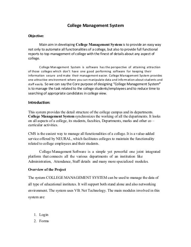 college management system project synopsis pdf