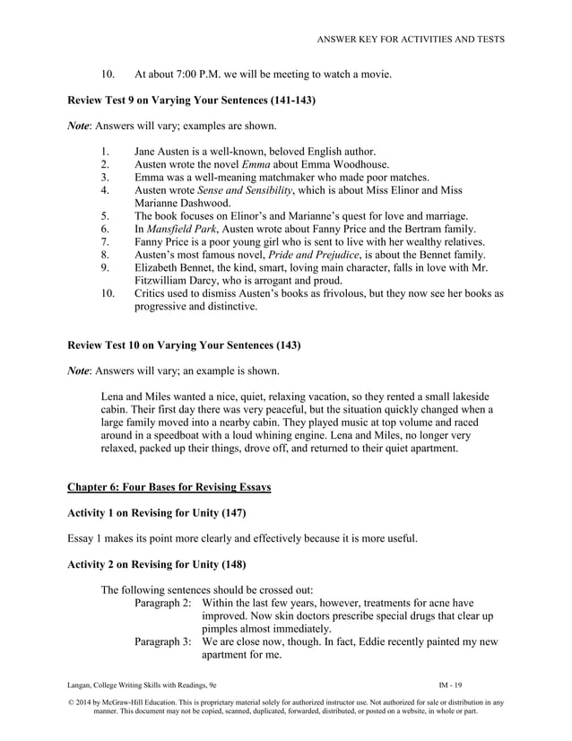College writing skills with readings 9th edition langan solutions