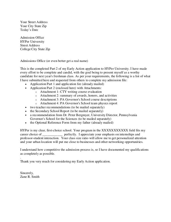 Cover letter for college admissions