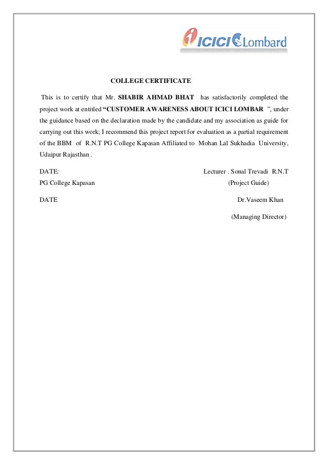 College certificate