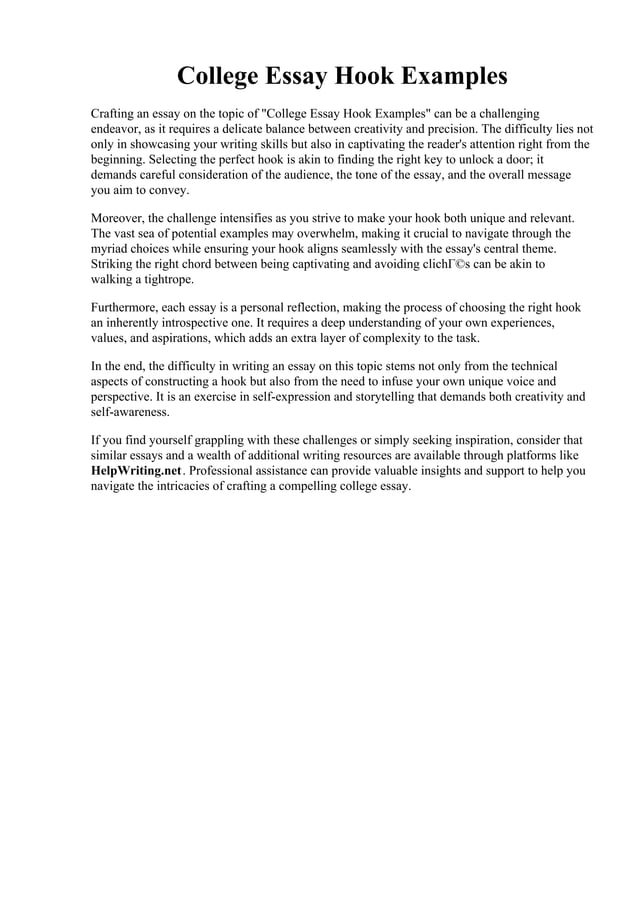 College Essay Hook Examples. . Hooks for Essays Guide Check Out How to Write a Hook Easily PDF
