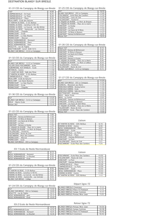 HLP 8:08
CAMPNEUSEVILLE - St Fouin 8:25
CAMPNEUSEVILLE - Le Puits 8:28
CAMPNEUSEVILLE - Place 8:30
REALCAMPS - Ecole des Garçons 8:35
ST MARTIN AU BOSC - D 26 Abribus 8:39
HODENG AU BOSC - Carrefour D 49/ VC 8:47
HODENG AU BOSC - Le Courval - rue des Ilettes 8:49
HODENG AU BOSC - Guimerville - rue Centrale 8:50
PIERRECOURT - Chapelle 8:52
PIERRECOURT - Ecole 8:54
PIERRECOURT - La Haie Muette 8:56
PIERRECOURT - Mienval 8:58
NESLE NORMANDEUSE - Romesnil 9:02
NESLE NORMANDEUSE - Place 9:06
NESLE NORMANDEUSE - Gare 9:08
NESLETTE - rue de l'Eglise 9:10
BOUTTENCOURT Carref 928/1015 9:12
BLANGY SUR BRESLE - C.E.S Le Campigny 9:15
01-31 CES du Campigny de Blangy-sur-Bresle
DESTINATION BLANGY SUR BRESLE
HLP 11:25
BLANGY SUR BRESLE - C.E.S Le Campigny 11:35
VILLERS SOUS FOUCARMONT - école 11:50
AUBERMESNIL AUX ERABLES - Ecole 11:53
RETONVAL - Centre 11:58
ST LEGER AUX BOIS - Salle des Fêtes 12:02
ST MARTIN AU BOSC - D 26 Abribus 12:06
CAMPNEUSEVILLE - Place 12:10
REALCAMP - Ecole de Garçons 12:15
REALCAMP - Les Hauts Buissons 12:18
PIERRECOURT - La Haie Muette 12:20
PIERRECOURT - Ecole 12:22
PIERRECOURT - Chapelle 12:25
01-32 CES du Campigny de Blangy-sur-Bresle
HLP 12:25
BLANGY SUR BRESLE - C.E.S Le Campigny 12:35
RIEUX - Mairie Ecole 12:40
Retour HLP 13:10
01-36 CES du Campigny de Blangy-sur-Bresle
Départ HLP 7:00
DANCOURT - Hameau de Béthencourt 7:30
DANCOURT - St Rémy le Buisson 7:33
DANCOURT - Les Hauts de St Rémy 7:35
DANCOURT - Le Pont 7:37
DANCOURT - Hameau Le Goulay 7:39
ST RIQUIER EN RIVIERE - Place de la mairie 7:41
ST RIQUIER EN RIVIERE - Le Mont de Briques 7:43
FALLENCOURT - Puchervin 7:48
FALLENCOURT - Route de Criel 7:51
FOUCARMONT - Place des Cateliers 7:57
PIERRECOURT - Mienval 8:01
PIERRECOURT - école 8:05
BLANGY SUR BRESLE - CES Le Campigny 8:15
01-22 CES du Campigny de Blangy-sur-Bresle
HLP 8:15
NESLE NORMANDEUSE - Romesnil 8:25
NESLE NORMANDEUSE - Le Bourbel 8:30
NESLE NORMANDEUSE - école 8:35
03-1 Ecole de Nesle-Normandeuse
HLP 8:35
ST MARTIN AU BOSC - D 26 Abribus 8:48
HODENG AU BOSC - Carrefour D 49/VC 8:57
HODENG AU BOSC - Le Courval - rue des Ilettes 9:01
HODENG AU BOSC - Guimerville - rue Centrale 9:04
BLANGY SUR BRESLE - Collège 9:15
01-23 CES du Campigny de Blangy-sur-Bresle
HLP 15:50
BLANGY SUR BRESLE - CES Le Campigny 16:00
NESLETTE - rue de l'église 16:12
NESLE NORMANDEUSE - gare 16:15
NESLE NORMANDEUSE - école 16:20
01-24 CES du Campigny de Blangy-sur-Bresle
HLP 16:20
NESLE NORMANDEUSE Ecole 16:20
NESLE NORMANDEUSE - Romesnil 16:25
NESLE NORMANDEUSE - Le Bourbel 16:30
03-2 Ecole de Nesle-Normandeuse
HLP 16:30
BLANGY SUR BRESLE - CES Le Campigny 17:00
FOUCARMONT - école Place des Cateliers 17:30
FALLENCOURT - route de Criel 17:33
FALLENCOURT - Puchervin 17:38
ST RIQUIER EN RIVIERE - Le Mont de Briques 17:43
ST RIQUIER EN RIVIERE - Place de la mairie 17:47
DANCOURT - Le Goulay 17:51
DANCOURT - Le Pont 17:53
DANCOURT - Les Hauts de St Rémy 17:55
DANCOURT - St Rémy le Buisson 17:57
DANCOURT - Hameau de Béthencourt 18:00
Retour HLP 18:30
01-25 CES du Campigny de Blangy-sur-Bresle
Départ HLP 8:10
DANCOURT- Hameau de Béthencourt 8:40
DANCOURT- St Rémy le Buisson 8:42
DANCOURT- Les Hauts de St Rémy 8:43
DANCOURT- Le Pont 8:45
DANCOURT- Hameau Le Goulay 8:47
ST RIQUIER EN RIVIERE - Place de la Mairie 8:49
ST RIQUIER EN RIVIERE - Le Mont à Cailleux 8:54
FALLENCOURT - Puchervin 8:58
FALLENCOURT - Route de Criel 9:03
BLANGY SUR BRESLE - C.E.S Le Campigny 9:15
01-26 CES du Campigny de Blangy-sur-Bresle
HLP 11:25
BLANGY SUR BRESLE - CES Le Campigny 11:35
BAZINVAL - Monument aux Morts 11:50
MONCHAUX SORENG - Soreng Centre 11:54
MONCHAUX SORENG - Ecole 11:56
MONCHAUX SORENG - Salle des Fêtes 11:57
BOUTTENCOURT - Ansennes 12:00
RIEUX - Mairie Ecole 12:04
RIEUX - Le Cornet 12:07
DANCOURT - Hameau de Béthencourt 12:15
DANCOURT - St Rémy Le Buisson 12:18
DANCOURT - Les hauts de Saint Rémy 12:20
ST RIQUIER EN RIVIERE - Place de la Mairie 12:23
FALLENCOURT - Route de Criel 12:26
FOUCARMONT - Ecole - Place des Cateliers 12:30
Retour HLP 13:00
01-27 CES du Campigny de Blangy-sur-Bresle
ST MARTIN AU BOSC - D26 Abribus 6:19
HODENG AU BOSC - Centre 6:30
NESLE NORMANDEUSE - Place 9:07
PIERRECOURT - Ecole 6:42
CAMPNEUSEVILLE - Le Puits 6:53
CAMPNEUSEVILLE - Place 6:55
DANCOURT - Hameau Béthencourt 7:13
DANCOURT - Le Pont 7:16
FALLENCOURT - Route de Criel 7:21
FOUCARMONT - Ecole Place des Cateliers 7:25
Liaison
FOUCARMONT - Ecole Place des Cateliers 16:05
FALLENCOURT - Route de Criel 16:10
DANCOURT - Le Pont 16:15
DANCOURT - Hameau Béthencourt 16:18
CAMPNEUSEVILLE - Place 16:36
CAMPNEUSEVILLE - Le Puits 16:39
PIERRECOURT - Ecole 16:50
NESLE NORMANDEUSE - Place 16:54
HODENG AU BOSC - Centre 17:03
ST MARTIN AU BOSC - D26 Abribus 17:14
Liaison
BLANGY/BRESLE-Cimetiere 7:12
BLANGY/BRESLE-Place R.Thiebault 7:15
BLANGY/BRESLE-Camps Comtois 7:17
BLANGY/BRESLE-Poteau Mtre Jean 7:25
Départ ligne 72
BLANGY/BRESLE-Poteau Mtre Jean 18:30
BLANGY/BRESLE-Camps Comtois 18:38
BLANGY/BRESLE-Place R.Thiebault 18:40
BLANGY/BRESLE-Cimetiere 18:42
Retour ligne 72
 
