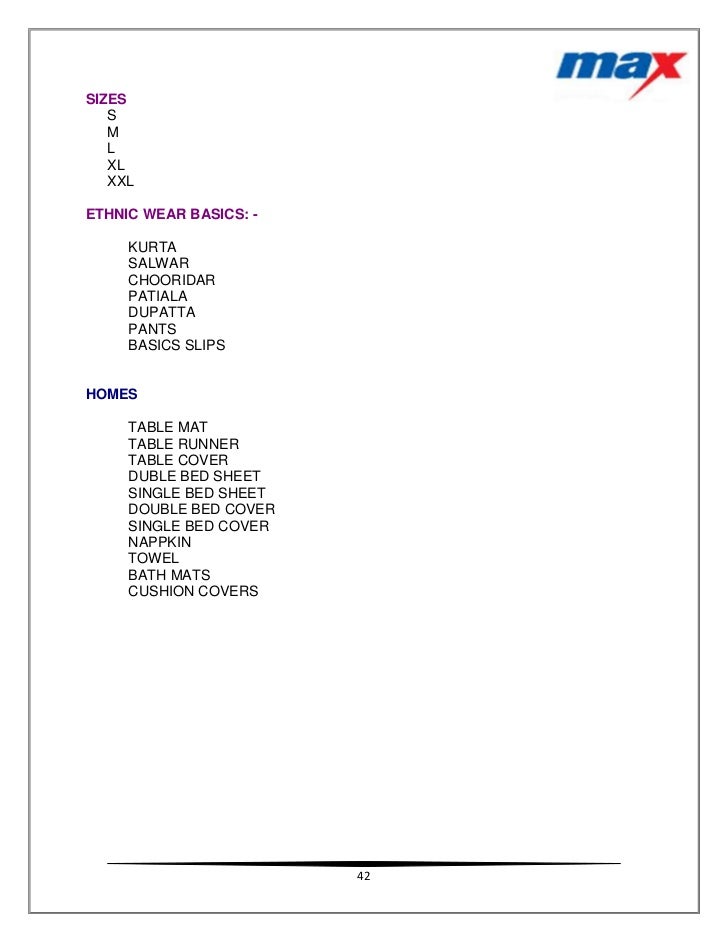 max jeans size chart