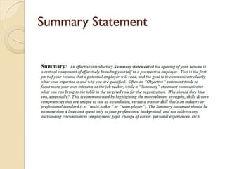 Summary Statement
 