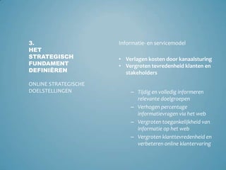 Vergroten tevredenheid klanten en stakeholders3.Het strategisch fundament definiërenOnline SuccesfactorenFinancieel perspectiefWebsite perspectiefKlant perspectiefOrganisatie perspectief