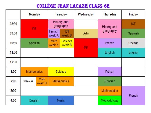 college jean lacaze timetable class 6e timetable college