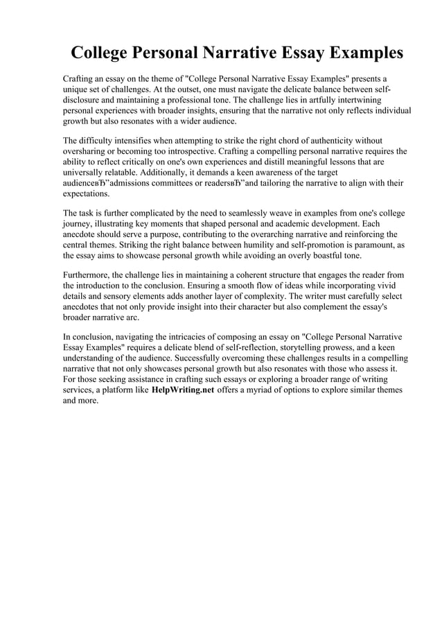 College Personal Narrative Essay Examples | PDF | Audio Production ...