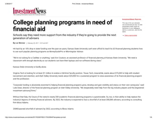 College planning programs in need of financial aid