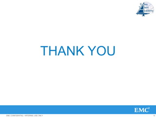 THANK YOU



EMC CONFIDENTIAL—INTERNAL USE ONLY         13
 