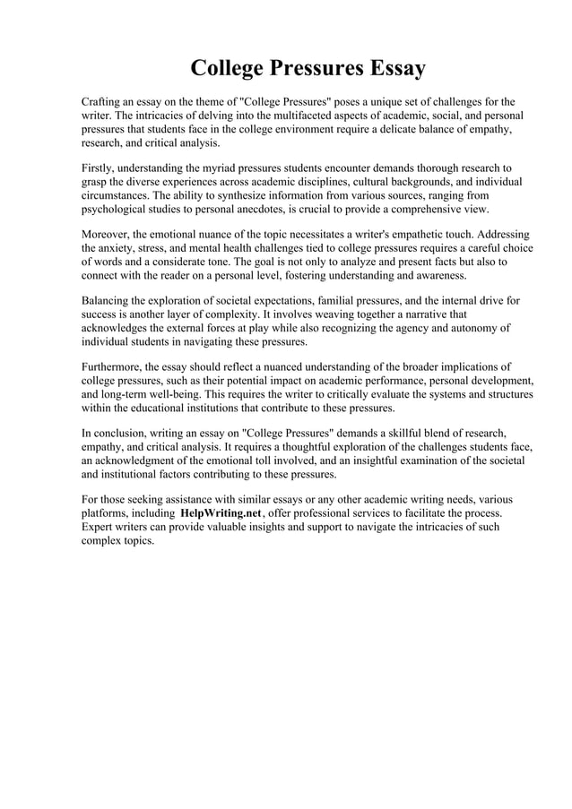 College Pressures Essay. essay examples Peer Pressure Essay PDF