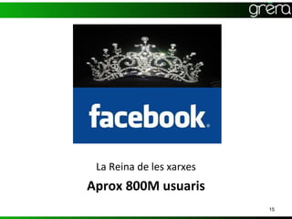 La Reina de les xarxes
Aprox 800M usuaris
                          15
 