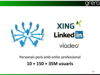 Personals però amb enfoc professional
    10 + 150 + 35M usuaris
                                        19
 