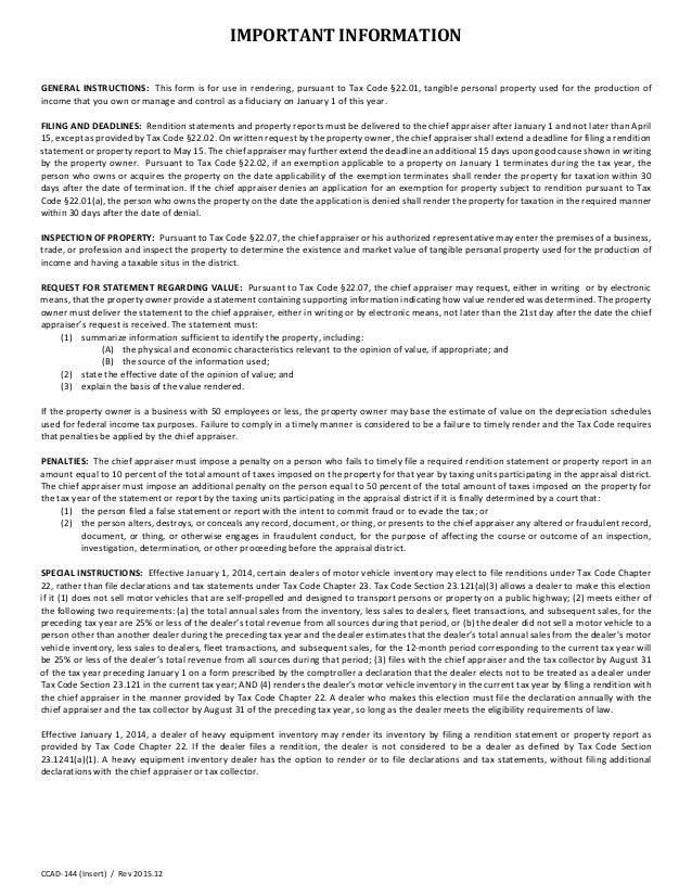 Collincad Business Property Personal Rendition form