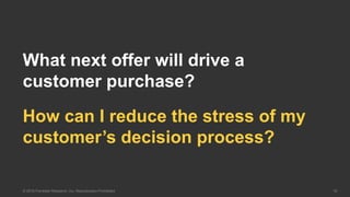 19© 2016 Forrester Research, Inc. Reproduction Prohibited
How can I reduce the stress of my
customer’s decision process?
What next offer will drive a
customer purchase?
 