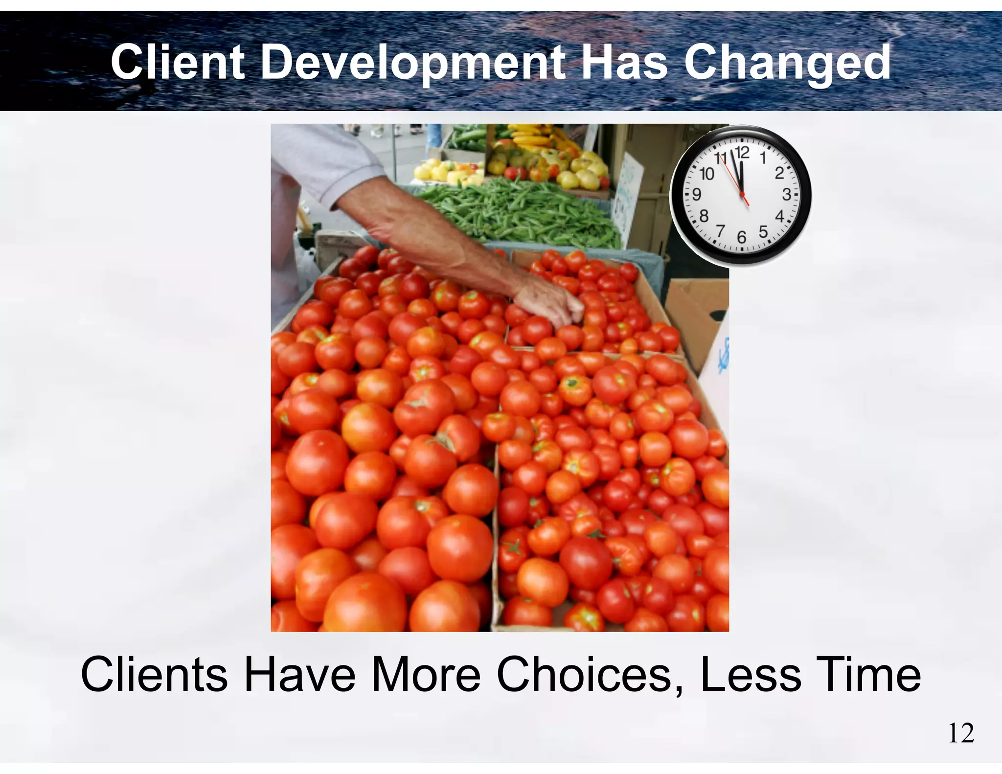 Client Development Has Changed

Clients Have More Choices, Less Time
!12

 