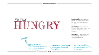 THE TRIED & TRUSTED:
what works elsewhere, doesn‘t have
to work for us
PERFECT PLANNING:
detailed concepts and specifications,
sticking to a plan at any price
LAYING BACK & CLINGING ON:
are the enemies of success and
moving forward
DO NOT EXPECT:
WE STAY HANDS-ON | We don‘t take long
periods of time to discuss ideas.
We make them real. Hands-on is
our motto.
FLEXIBLE | We don‘t hold on to
one idea. New insights lead to new
decisions which we face open-
mindedly.
MOTIVATED | We as a team want
to move things and take turns
motivating each other.
WHAT IS OUR TEAM ABOUT?
07 | 16
 
