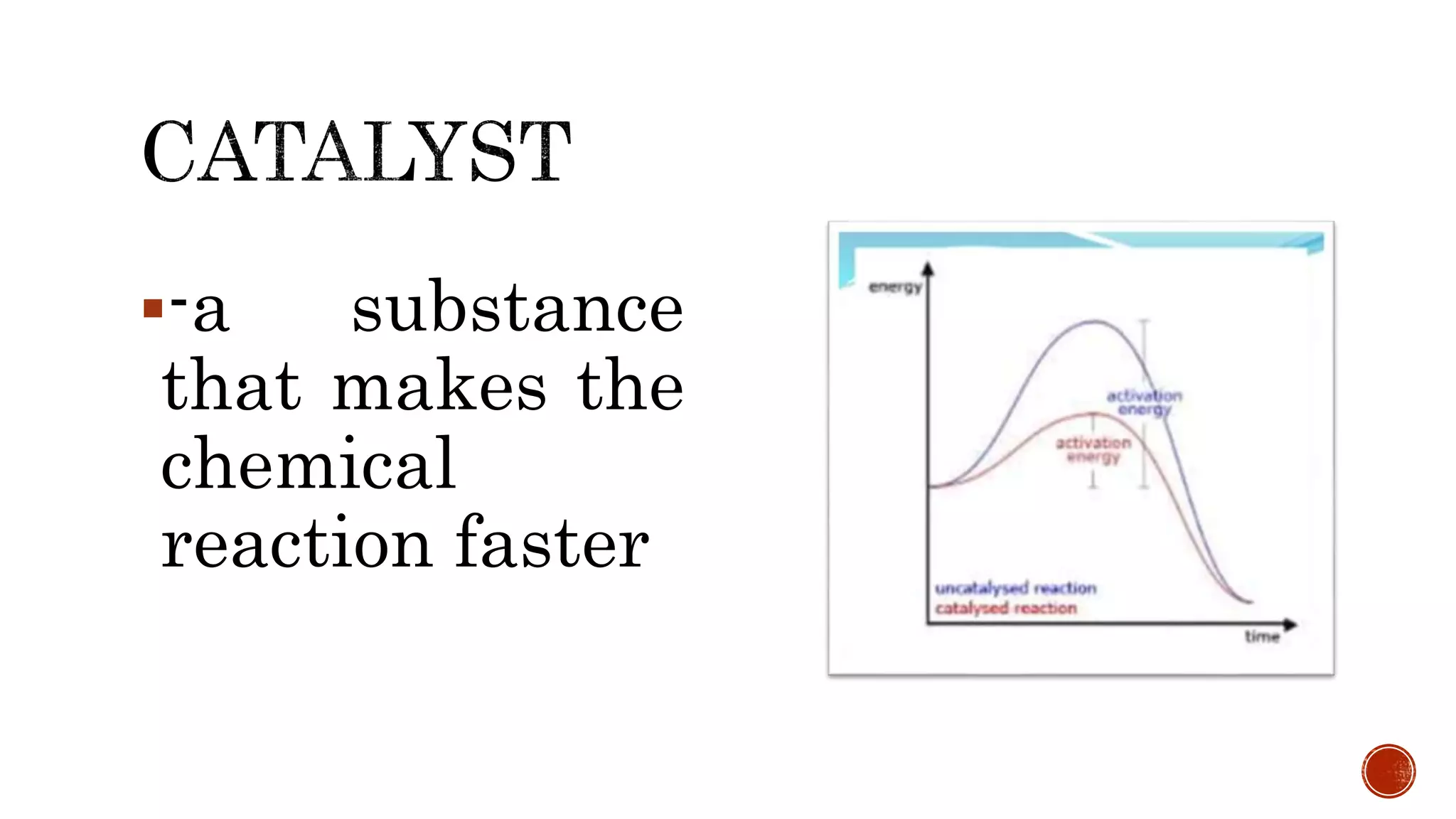 -a substance
that makes the
chemical
reaction faster
 