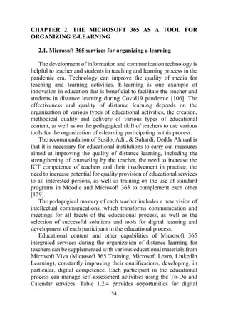 54
CHAPTER 2. THE MICROSOFT 365 AS A TOOL FOR
ORGANIZING E-LEARNING
2.1. Microsoft 365 services for organizing e-learning
...