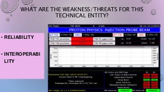 WHAT ARE THE WEAKNESS/THREATS FOR THIS
TECHNICAL ENTITY?
• RELIABILITY
• INTEROPERABI
LITY
 