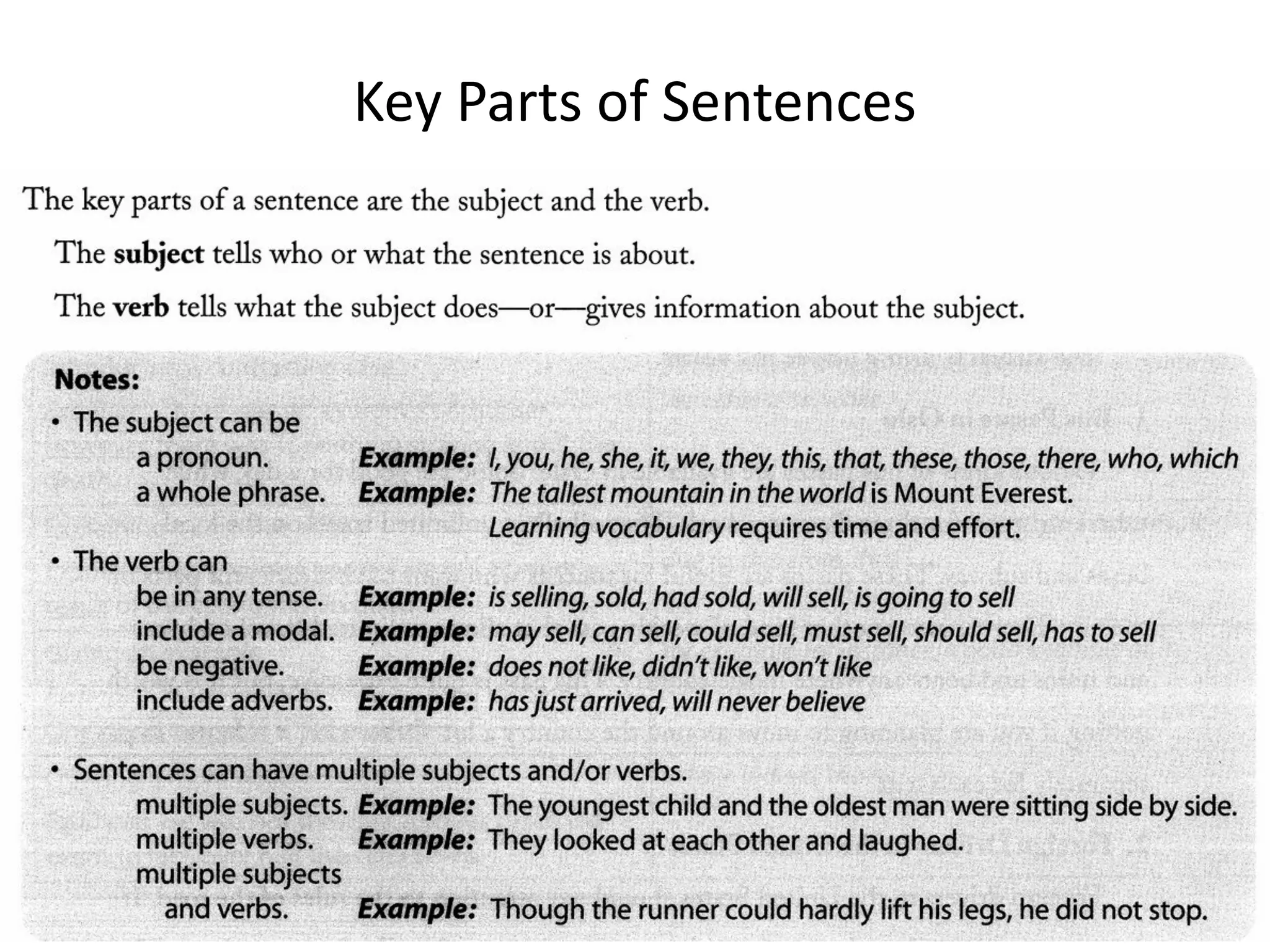 Key Parts of Sentences
 