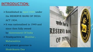 Rbi First Extablished RBI AND ITS WORKING | PPTX