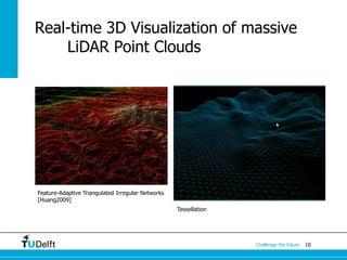10Challenge the future
Real-time 3D Visualization of massive
LiDAR Point Clouds
Feature-Adaptive Triangulated Irregular Networks
[Huang2009]
Tessellation
 