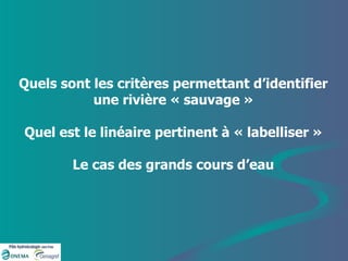 Quels sont les critères permettant d’identifier une rivière « sauvage » Quel est le linéaire pertinent à « labelliser » Le cas des grands cours d’eau 