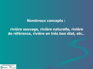 Nombreux concepts :   rivière sauvage, rivière naturelle, rivière de référence, rivière en très bon état, etc..  