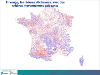 En rouge, les rivières déclassées, avec des critères moyennement exigeants 