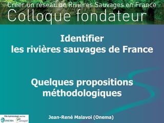 Identifier les rivières sauvages de France Quelques propositions méthodologiques Jean-René Malavoi (Onema) 