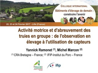 Activité motrice et d'abreuvement des
truies en groupe : de l'observation en
élevage à l'utilisation de capteurs
Yannick Ramonet (1), Michel Marcon (2)
(1) CRA Bretagne – France; (2) IFIP-Institut du Porc – France
 