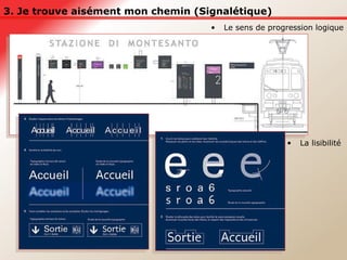 3. Je trouve aisément mon chemin (Signalétique) Le sens de progression logique La lisibilité  