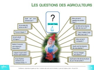 16Conférence « Agriculture et gestion de l'eau : la réserve utile, point clé de la réussite » Lycée de Fonlabour ALBI – 29 avril 2015
16
LES QUESTIONS DES AGRICULTEURS
16
 