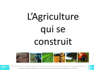 6Conférence « Agriculture et gestion de l'eau : la réserve utile, point clé de la réussite » Lycée de Fonlabour ALBI – 29 avril 2015 6
L’Agriculture
qui se
construit
 